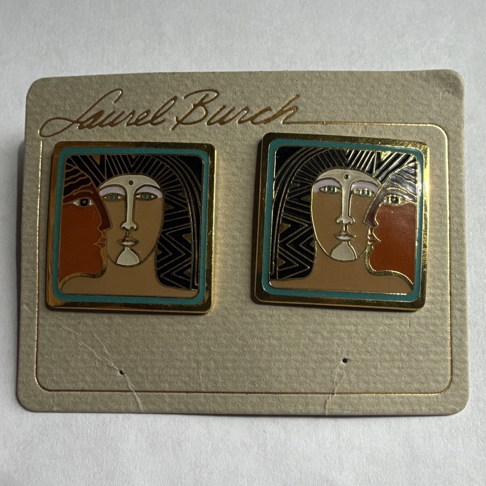 Laurel Burch Signed "Ancient Ancestors" Multicolor Enamel Earrings